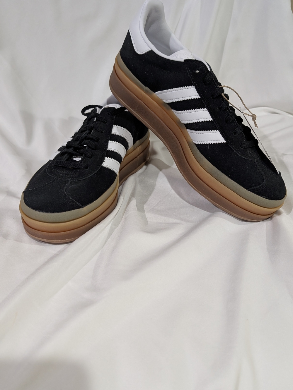 Women's Black Low-Top Sneakers with White Stripes and Gum Sole